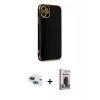 MARSİLYAN™- iPhone 11 Kılıf Yankı Serisi - Siyah Bilvis Hayalet Cam Ekran Koruyucu + Pers Alüminyum Kamera Lens - LT