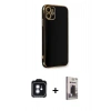 MARSİLYAN™- iPhone 11 Kılıf Yankı Serisi - Siyah Bilvis Hayalet Cam Ekran Koruyucu + PVD Metal Kamera Lens - MI