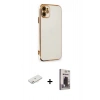 MARSİLYAN™- iPhone 11 Kılıf Yankı Serisi - Siyah Bilvis Hayalet Cam Ekran Koruyucu + Renkli Kamera Lens Koruma Cam - PE