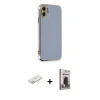 MARSİLYAN™- iPhone 11 Kılıf Yankı Serisi - Siyah Bilvis Hayalet Cam Ekran Koruyucu + Renkli Kamera Lens Koruma Cam - PE