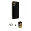 MARSİLYAN™- iPhone 11 Kılıf Yankı Serisi - Siyah Buffer Cam Ekran Koruyucu + Pers Alüminyum Kamera Lens - GD