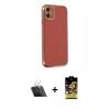 MARSİLYAN™- iPhone 11 Kılıf Yankı Serisi - Siyah Buffer Cam Ekran Koruyucu + Kamera Lens Koruma Cam - SF