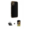 MARSİLYAN™- iPhone 11 Kılıf Yankı Serisi - Siyah Buffer Cam Ekran Koruyucu + Kamera Lens Koruma Cam - SF