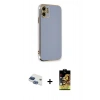 MARSİLYAN™- iPhone 11 Kılıf Yankı Serisi - Siyah Buffer Cam Ekran Koruyucu + Lacivert Pers Alüminyum Kamera Lens