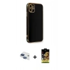MARSİLYAN™- iPhone 11 Kılıf Yankı Serisi - Siyah Buffer Cam Ekran Koruyucu + Lacivert Pers Alüminyum Kamera Lens