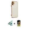MARSİLYAN™- iPhone 11 Kılıf Yankı Serisi - Siyah Buffer Cam Ekran Koruyucu + Raze Metal Kamera Lens - MI