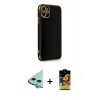 MARSİLYAN™- iPhone 11 Kılıf Yankı Serisi - Siyah Buffer Cam Ekran Koruyucu + Raze Metal Kamera Lens - MI