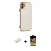 MARSİLYAN™- iPhone 11 Kılıf Yankı Serisi - Siyah Buffer Cam Ekran Koruyucu + Renkli Kamera Lens Koruma Cam - PE