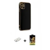 MARSİLYAN™- iPhone 11 Kılıf Yankı Serisi - Siyah Buffer Cam Ekran Koruyucu + Renkli Kamera Lens Koruma Cam - PE