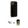 MARSİLYAN™- iPhone 11 Kılıf Yankı Serisi - Siyah Buffer Cam Ekran Koruyucu + Pers Alüminyum Kamera Lens - KI
