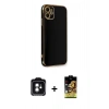 MARSİLYAN™- iPhone 11 Kılıf Yankı Serisi - Siyah Buffer Cam Ekran Koruyucu + PVD Metal Kamera Lens - YL
