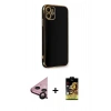 MARSİLYAN™- iPhone 11 Kılıf Yankı Serisi - Siyah Buffer Cam Ekran Koruyucu + Raze Metal Kamera Lens - SH