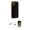 MARSİLYAN™- iPhone 11 Kılıf Yankı Serisi - Siyah Buffer Cam Ekran Koruyucu + Renkli Kamera Lens Koruma Cam - TU