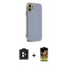 MARSİLYAN™- iPhone 11 Kılıf Yankı Serisi - Siyah Buffer Cam Ekran Koruyucu + PVD Metal Kamera Lens - SH