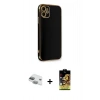 MARSİLYAN™- iPhone 11 Kılıf Yankı Serisi - Siyah Buffer Cam Ekran Koruyucu + Pers Alüminyum Kamera Lens - YL