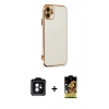 MARSİLYAN™- iPhone 11 Kılıf Yankı Serisi - Siyah Buffer Cam Ekran Koruyucu + PVD Metal Kamera Lens - YL