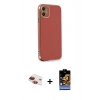 MARSİLYAN™- iPhone 11 Kılıf Yankı Serisi - Siyah Buffer Hayalet Cam Ekran Koruyucu + Kırmızı Pers Alüminyum Kamera Lens