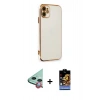 MARSİLYAN™- iPhone 11 Kılıf Yankı Serisi - Siyah Buffer Hayalet Cam Ekran Koruyucu + Raze Metal Kamera Lens - KI