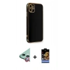 MARSİLYAN™- iPhone 11 Kılıf Yankı Serisi - Siyah Buffer Hayalet Cam Ekran Koruyucu + Raze Metal Kamera Lens - KI