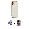 MARSİLYAN™- iPhone 11 Kılıf Yankı Serisi - Siyah Buffer Hayalet Cam Ekran Koruyucu + Raze Metal Kamera Lens - MR