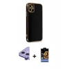 MARSİLYAN™- iPhone 11 Kılıf Yankı Serisi - Siyah Buffer Hayalet Cam Ekran Koruyucu + Raze Metal Kamera Lens - MR