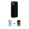MARSİLYAN™- iPhone 11 Kılıf Yankı Serisi - Siyah Buffer Hayalet Cam Ekran Koruyucu + Neon Fosforlu Kamera Lens - TU