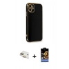 MARSİLYAN™- iPhone 11 Kılıf Yankı Serisi - Siyah Buffer Hayalet Cam Ekran Koruyucu + Pers Alüminyum Kamera Lens - GD