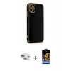 MARSİLYAN™- iPhone 11 Kılıf Yankı Serisi - Siyah Buffer Hayalet Cam Ekran Koruyucu + Pers Alüminyum Kamera Lens - YL