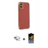 MARSİLYAN™- iPhone 11 Kılıf Yankı Serisi - Siyah Buffer Hayalet Cam Ekran Koruyucu + Pers Alüminyum Kamera Lens - YL