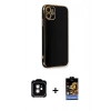 MARSİLYAN™- iPhone 11 Kılıf Yankı Serisi - Siyah Buffer Hayalet Cam Ekran Koruyucu + PVD Metal Kamera Lens - TU