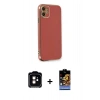 MARSİLYAN™- iPhone 11 Kılıf Yankı Serisi - Siyah Buffer Hayalet Cam Ekran Koruyucu + PVD Metal Kamera Lens - TU