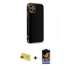 MARSİLYAN™- iPhone 11 Kılıf Yankı Serisi - Siyah Buffer Hayalet Cam Ekran Koruyucu + Rainbow Kamera Lens Koruma Cam - KI