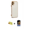 MARSİLYAN™- iPhone 11 Kılıf Yankı Serisi - Siyah Buffer Hayalet Cam Ekran Koruyucu + Rainbow Kamera Lens Koruma Cam - KI