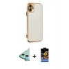 MARSİLYAN™- iPhone 11 Kılıf Yankı Serisi - Siyah Buffer Hayalet Cam Ekran Koruyucu + Raze Metal Kamera Lens - MI