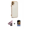 MARSİLYAN™- iPhone 11 Kılıf Yankı Serisi - Siyah Buffer Hayalet Cam Ekran Koruyucu + Raze Metal Kamera Lens - SH