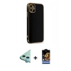 MARSİLYAN™- iPhone 11 Kılıf Yankı Serisi - Siyah Buffer Hayalet Cam Ekran Koruyucu + Raze Metal Kamera Lens - MI