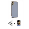 MARSİLYAN™- iPhone 11 Kılıf Yankı Serisi - Siyah Buffer Hayalet Cam Ekran Koruyucu + Raze Metal Kamera Lens - GS