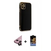 MARSİLYAN™- iPhone 11 Kılıf Yankı Serisi - Siyah Buffer Hayalet Cam Ekran Koruyucu + Raze Metal Kamera Lens - SH