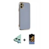 MARSİLYAN™- iPhone 11 Kılıf Yankı Serisi - Siyah Buffer Hayalet Cam Ekran Koruyucu + Raze Metal Kamera Lens - MI