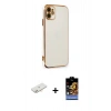 MARSİLYAN™- iPhone 11 Kılıf Yankı Serisi - Siyah Buffer Hayalet Cam Ekran Koruyucu + Renkli Kamera Lens Koruma Cam - YL