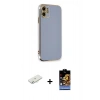 MARSİLYAN™- iPhone 11 Kılıf Yankı Serisi - Siyah Buffer Hayalet Cam Ekran Koruyucu + Renkli Kamera Lens Koruma Cam - SI