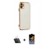 MARSİLYAN™- iPhone 11 Kılıf Yankı Serisi - Siyah Buffer Hayalet Cam Ekran Koruyucu + Şeffaf Kamera Lens Koruma Cam