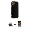 MARSİLYAN™- iPhone 11 Kılıf Yankı Serisi - Siyah Buffer Hayalet Cam Ekran Koruyucu + Şeffaf Kamera Lens Koruma Cam