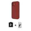 MARSİLYAN™- iPhone 11 Kılıf Yankı Yansıma Özel Seri - Siyah Bilvis 3D Mat Cam Ekran Koruyucu + Turuncu PVD Metal Kamera Lens