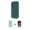 MARSİLYAN™- iPhone 11 Kılıf Yankı Yansıma Özel Seri - Siyah Buffer Hayalet Cam Ekran Koruyucu + Mavi Neon Fosforlu Kamera Lens