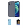 MARSİLYAN™- iPhone 11 Kılıf Yankı Yansıma Özel Seri - Siyah Buffer Hayalet Cam Ekran Koruyucu + Mavi Neon Fosforlu Kamera Lens