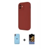 MARSİLYAN™- iPhone 11 Kılıf Yankı Yansıma Özel Seri - Siyah Buffer Hayalet Cam Ekran Koruyucu + Turuncu Neon Fosforlu Kamera Lens