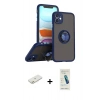MARSİLYAN™- iPhone 11 Kılıf Yörünge Çizgi - Şeffaf Pasifik Cam Ekran Koruyucu + Renkli Kamera Lens Koruma Cam - TU
