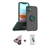 MARSİLYAN™- iPhone 11 Kılıf Yörünge Çizgi - Şeffaf Pasifik Cam Ekran Koruyucu + Raze Metal Kamera Lens - SH