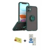 MARSİLYAN™- iPhone 11 Kılıf Yörünge Çizgi - Şeffaf Royal Nano Ekran Koruyucu + Rainbow Kamera Lens Koruma Cam - KI